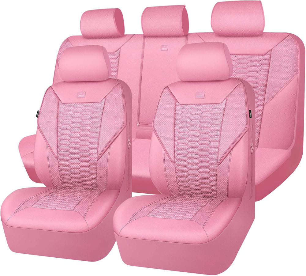 CAR PASS 3D Foam Mesh Leather Car Seat Covers Full Set, Pink Breathable Mesh ...