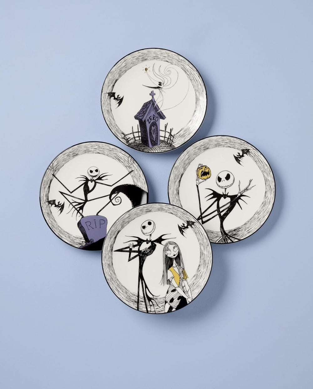 Lenox Nightmare Before Christmas Halloween Accent Plates, Appetizer Set