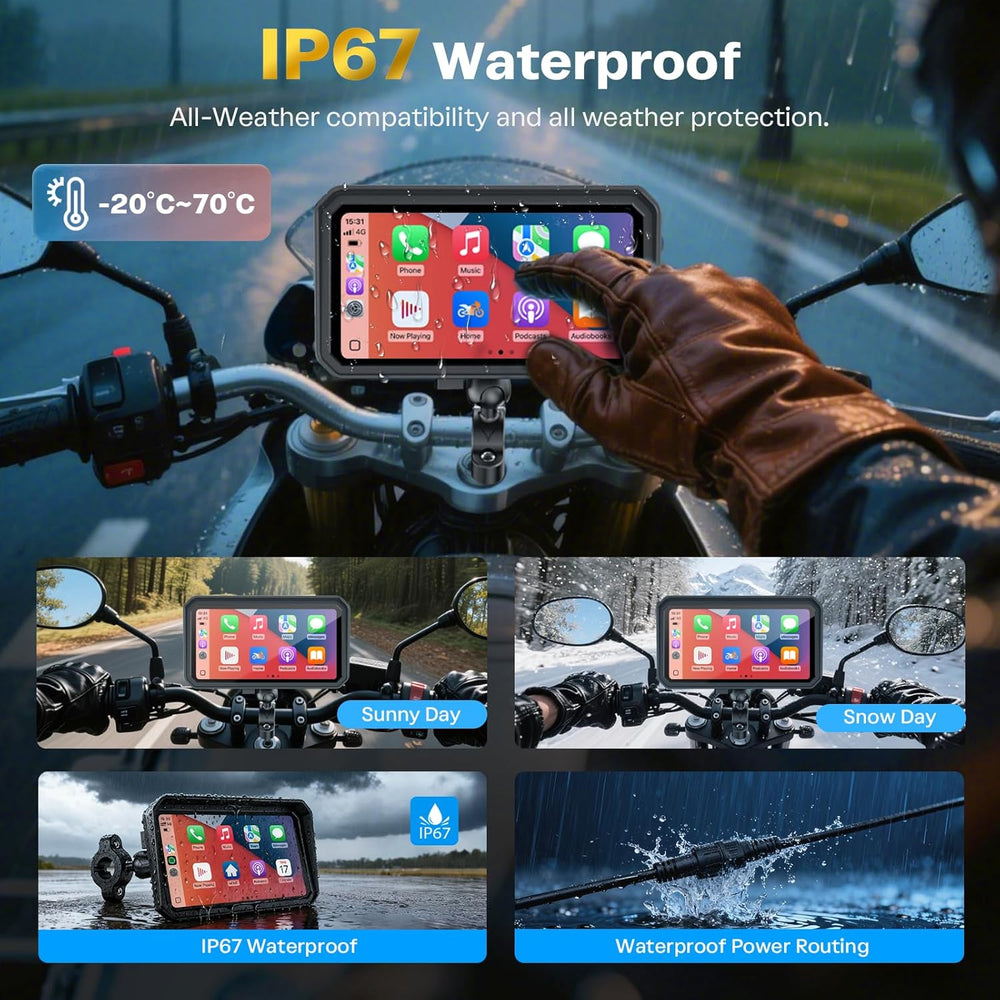 WonVon 6.25 Inch Wireless Motorcycle Carplay GPS Navigation System with Apple...