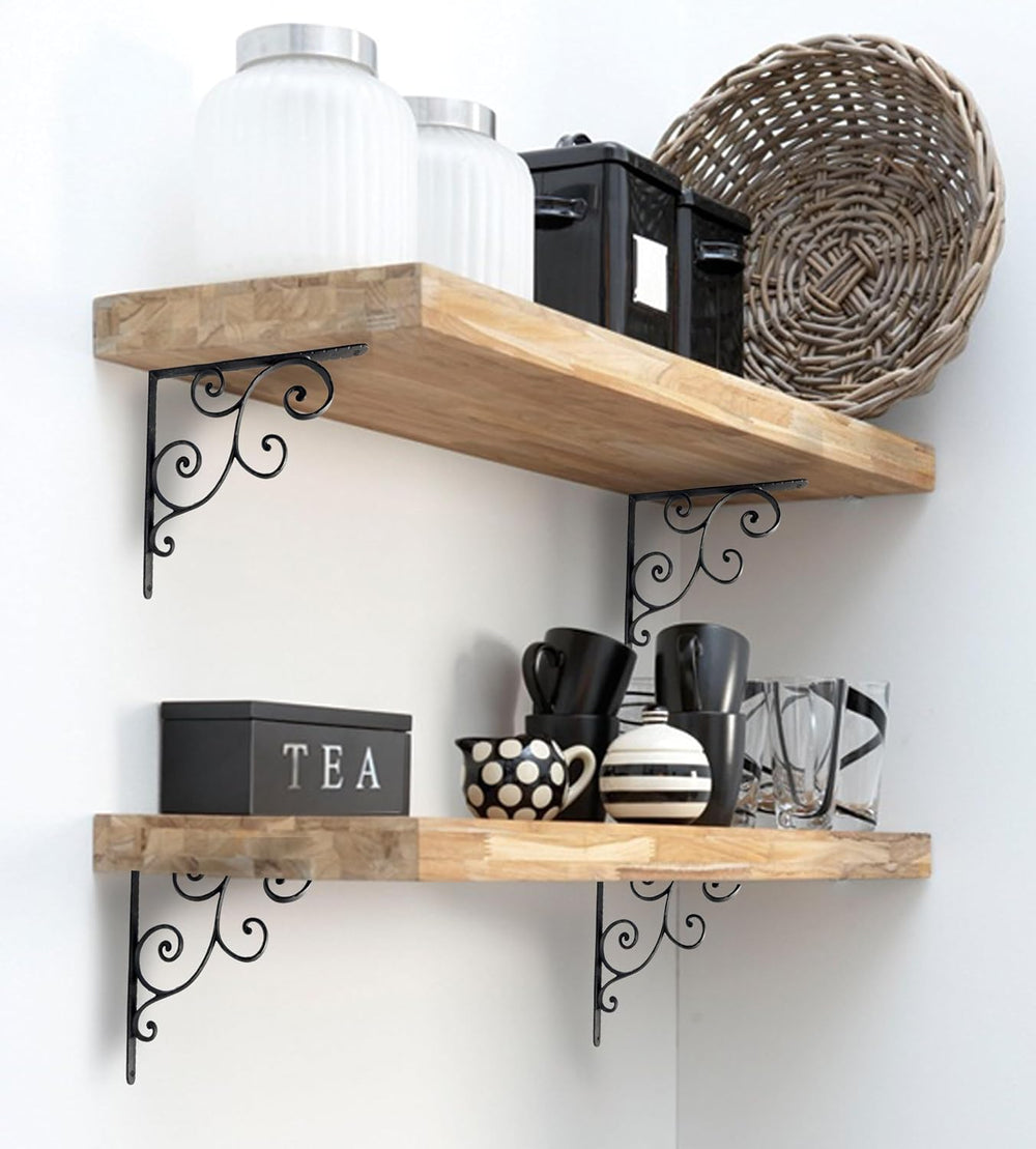 NACH Decorative Shelf Brackets, 2 Pack of 10 x 0.9 x 10 inch, Black Cast Iron...