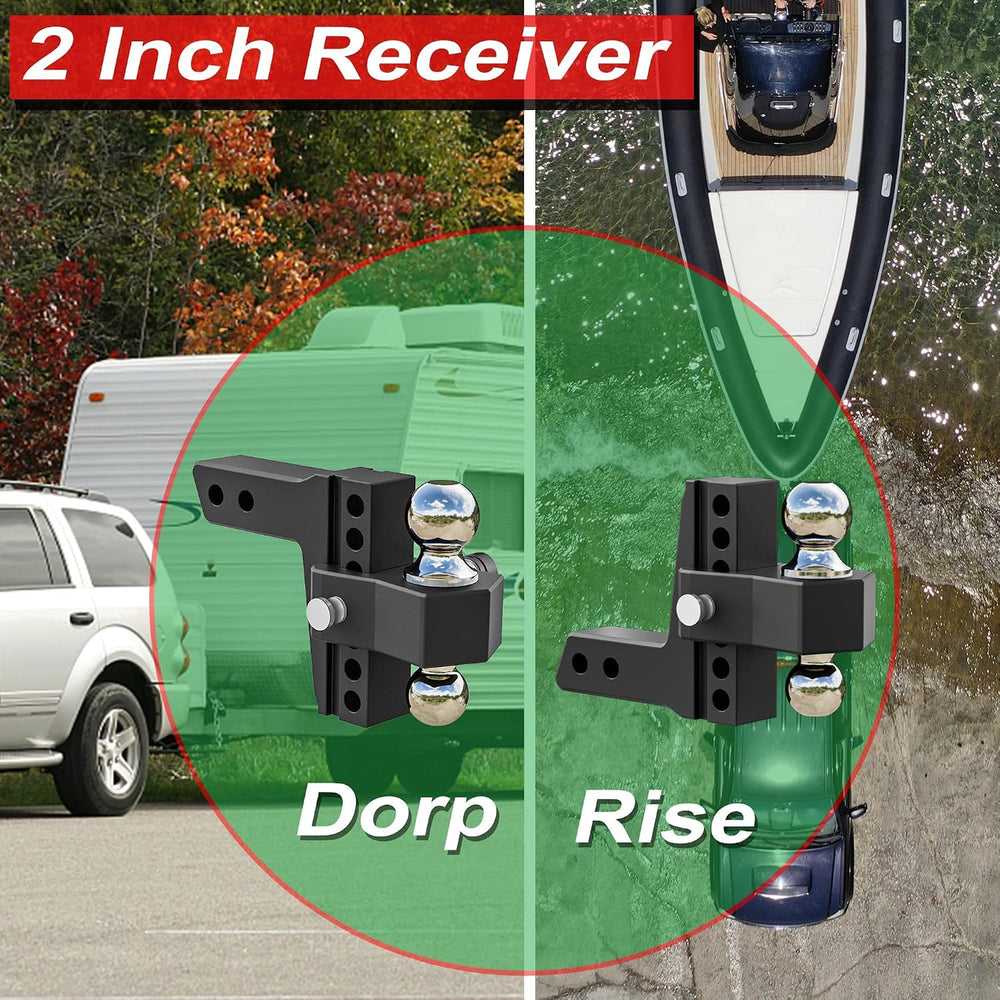 Adjustable Trailer Hitch - Fits 2 Inch Receiver Only, 6 Inch Drop/Rise Alumin...