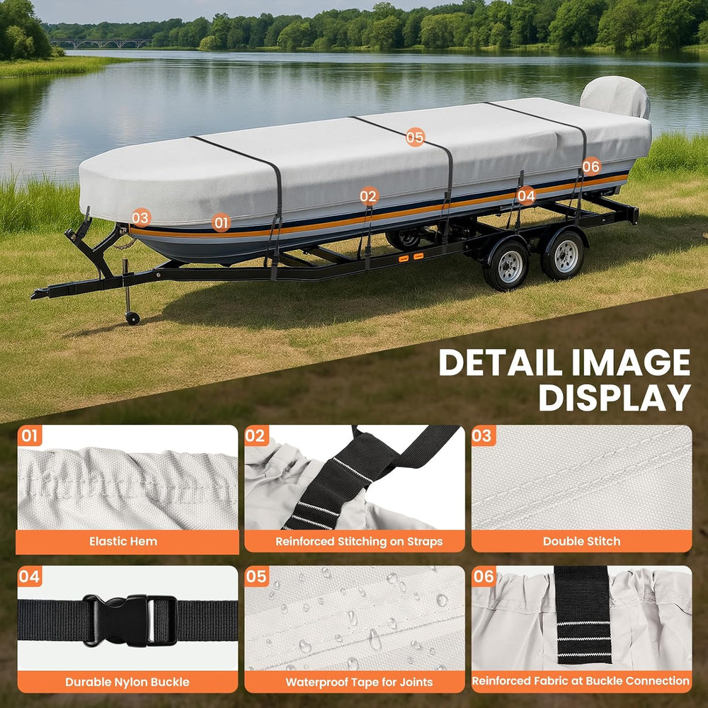 Jon Boat Cover 12ft with Motor Cover, 1200D Heavy Duty Boat Cover