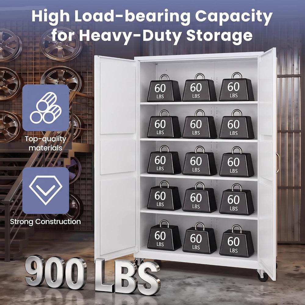 Metal Garage Storage Cabinet with Wheels, Wide & Deep Storage Cabinet wit...