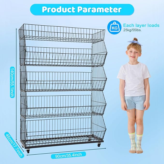 Retail Display Rack 5-Tier Market Merchandise Display Shelf Fruit Store Storage