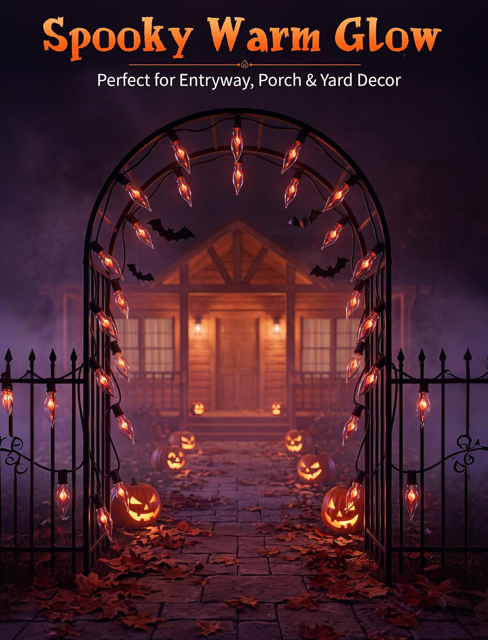 25Ft C18 Flickering Flame String Lights, Outdoor Halloween Decorations
