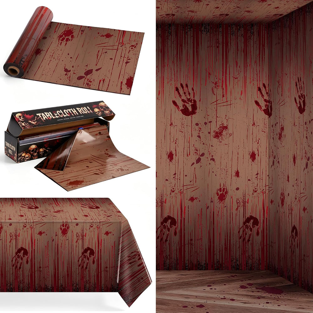 Kochorie 100 Ft x 54 Inch Halloween Bloody Party Tablecloth Roll with Cutter ...
