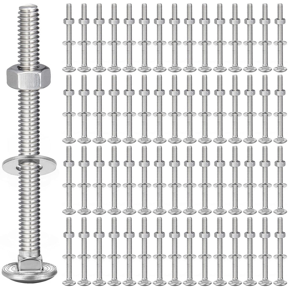 Zonon 100 Sets 1/4-20 x 3 Carriage Bolts and Nuts Kit,Silver