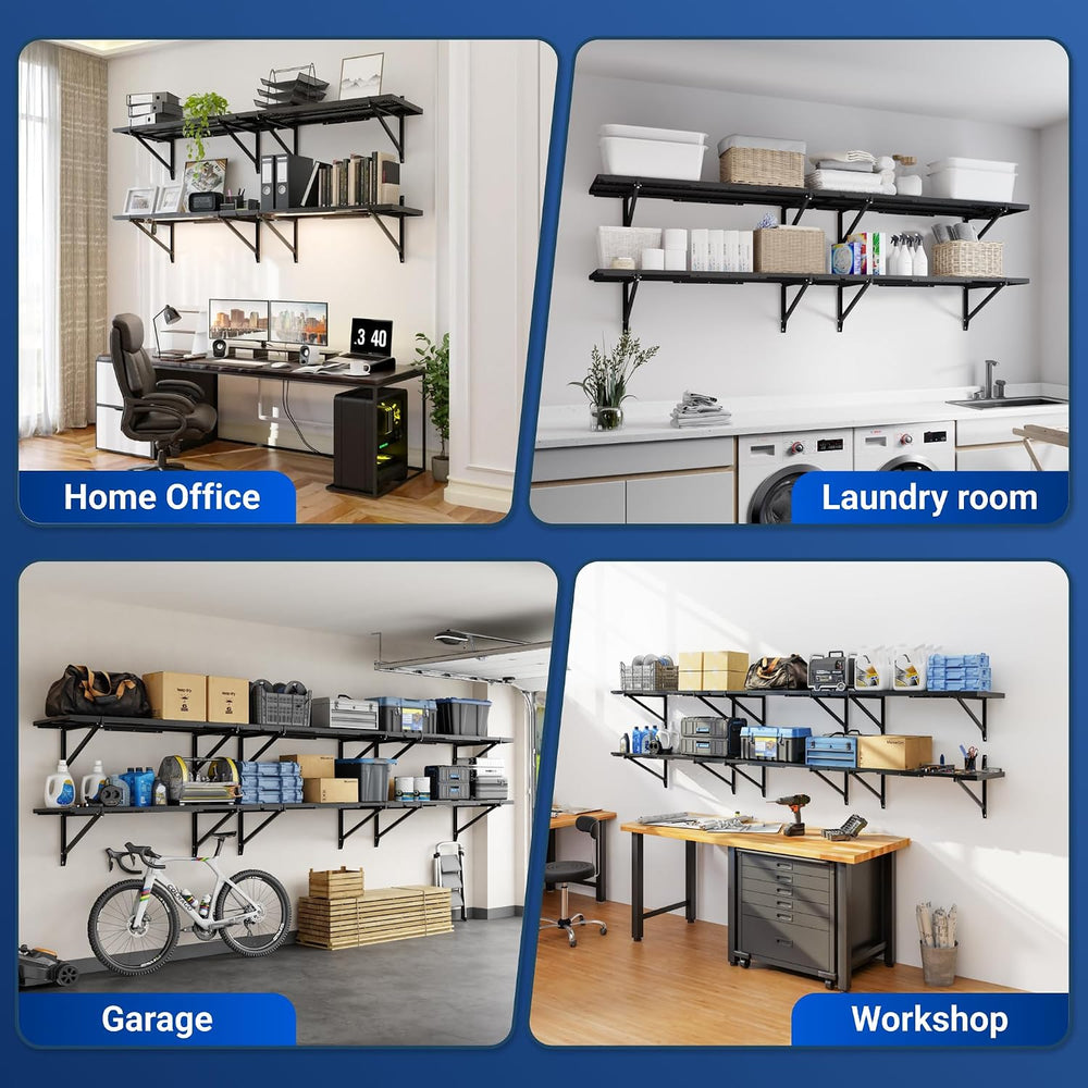 FLEXIMOUNTS 2-Pack 1x6ft Wall Mounted Garage Shelving, 14x68-inch