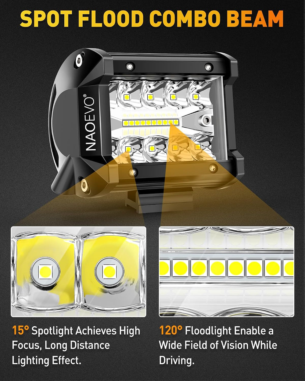 NAOEVO 4 Inch LED Pod Lights, 240W 24,000LM LED Off Road/Fog Lights, 4 Pcs