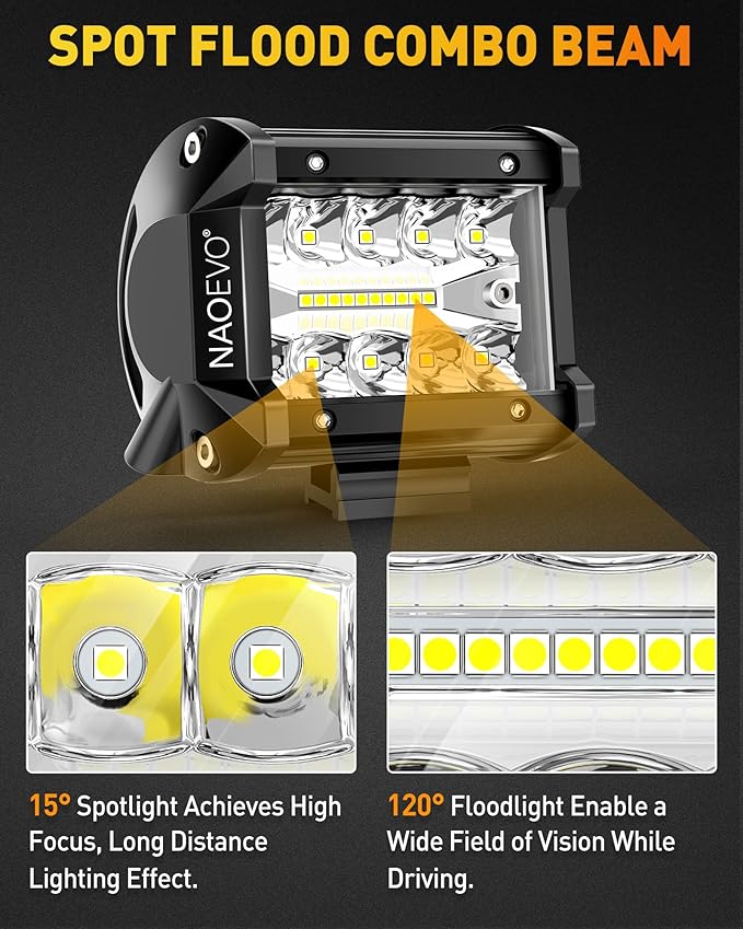 NAOEVO 4 Inch LED Pod Lights, 480W 48, 000LM LED Fog/Driving/Off Road Lights ...