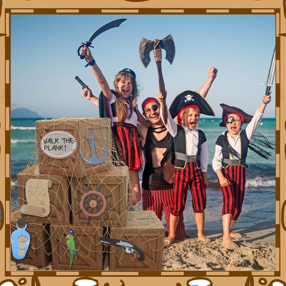 32 Pcs Pirate Party Decorations Imitation Treasure Wooden Boxes Pirate Fishin...