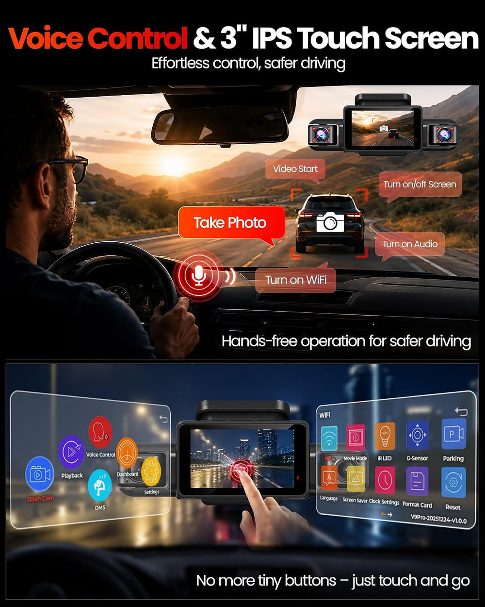 AI 5 Channel Telephoto Dash Cam Front and Rear, 4K 360° Camera Car