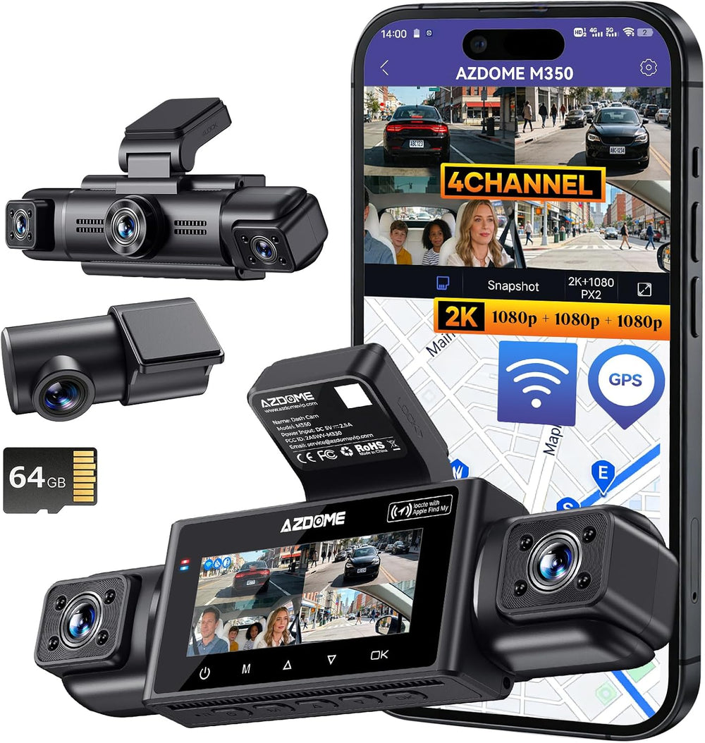 4K 360° 4 Channel Dash Cam Front and Rear Left Right with GPS