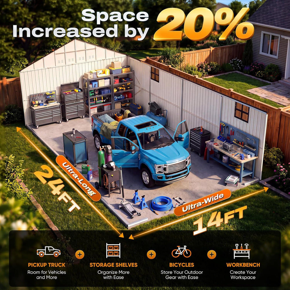 Quictent 14X24X9.4FT Metal Garage Carport Enclosed Car Port with Side Door