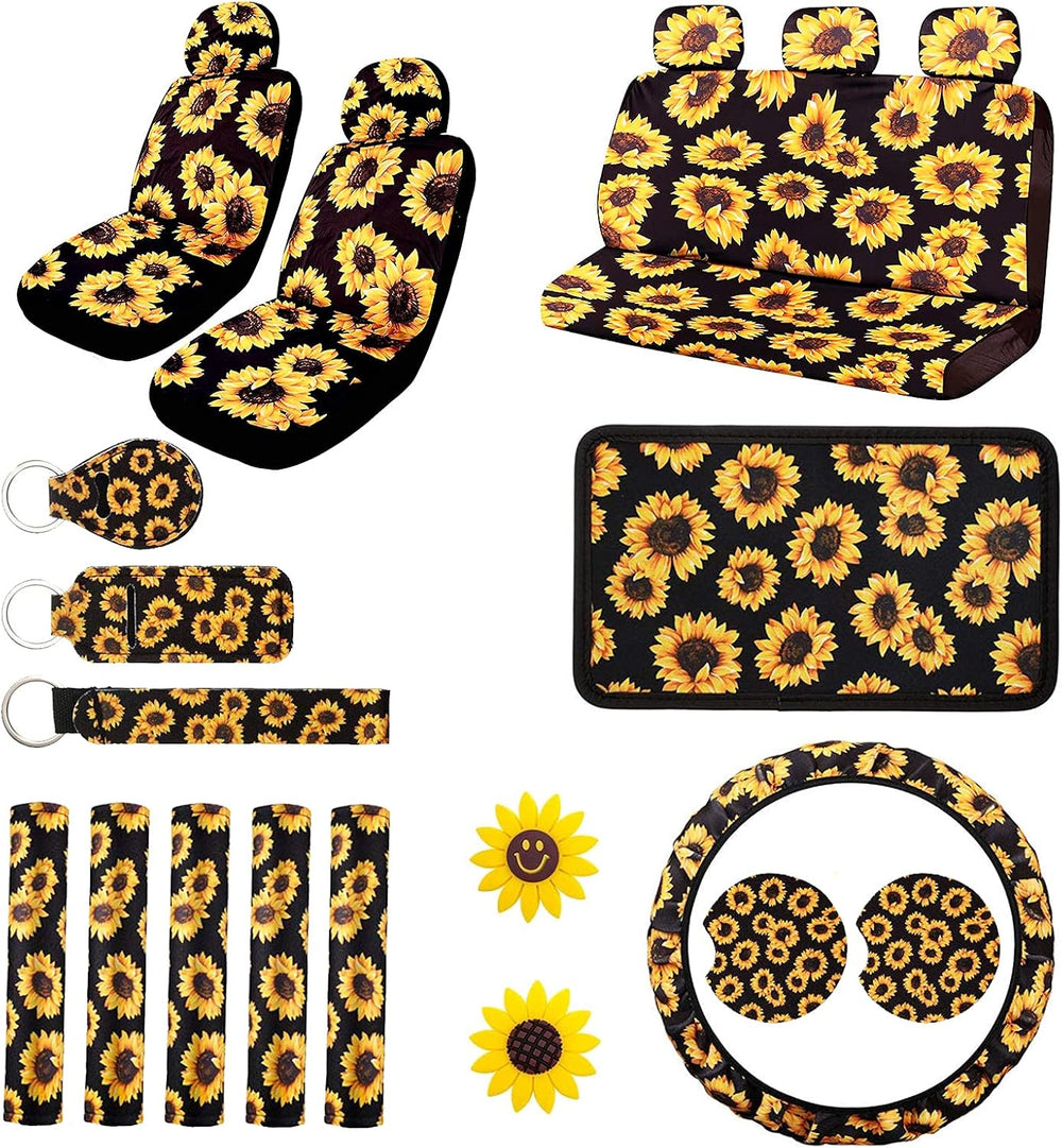 23 pcs Sunflower Car Accessory Steering Wheel Cover Seat Protector