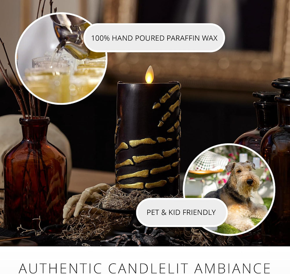 Luminara Skeleton Hands Flameless LED Candle, Black & Gold 3" x 6.5&...
