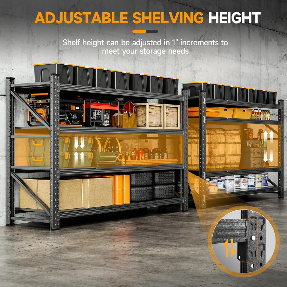 BYNSOE Heavy Duty Shelving Unit 71''W, Garage Shelving Rack 4 Tier Ad...