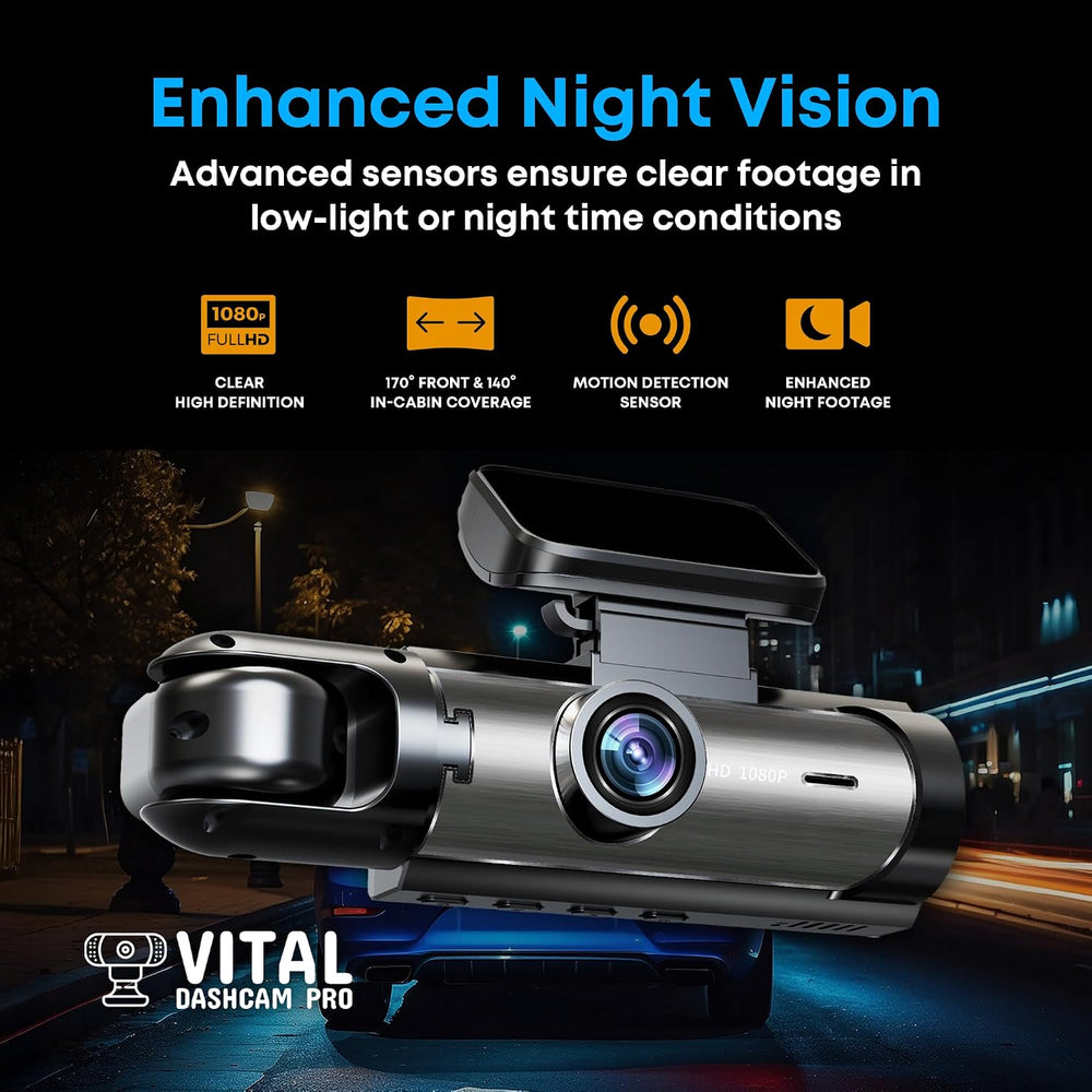 Vital Dash Camera Pro 2026 Dashcam Front and Rear Camera for Cars FHD