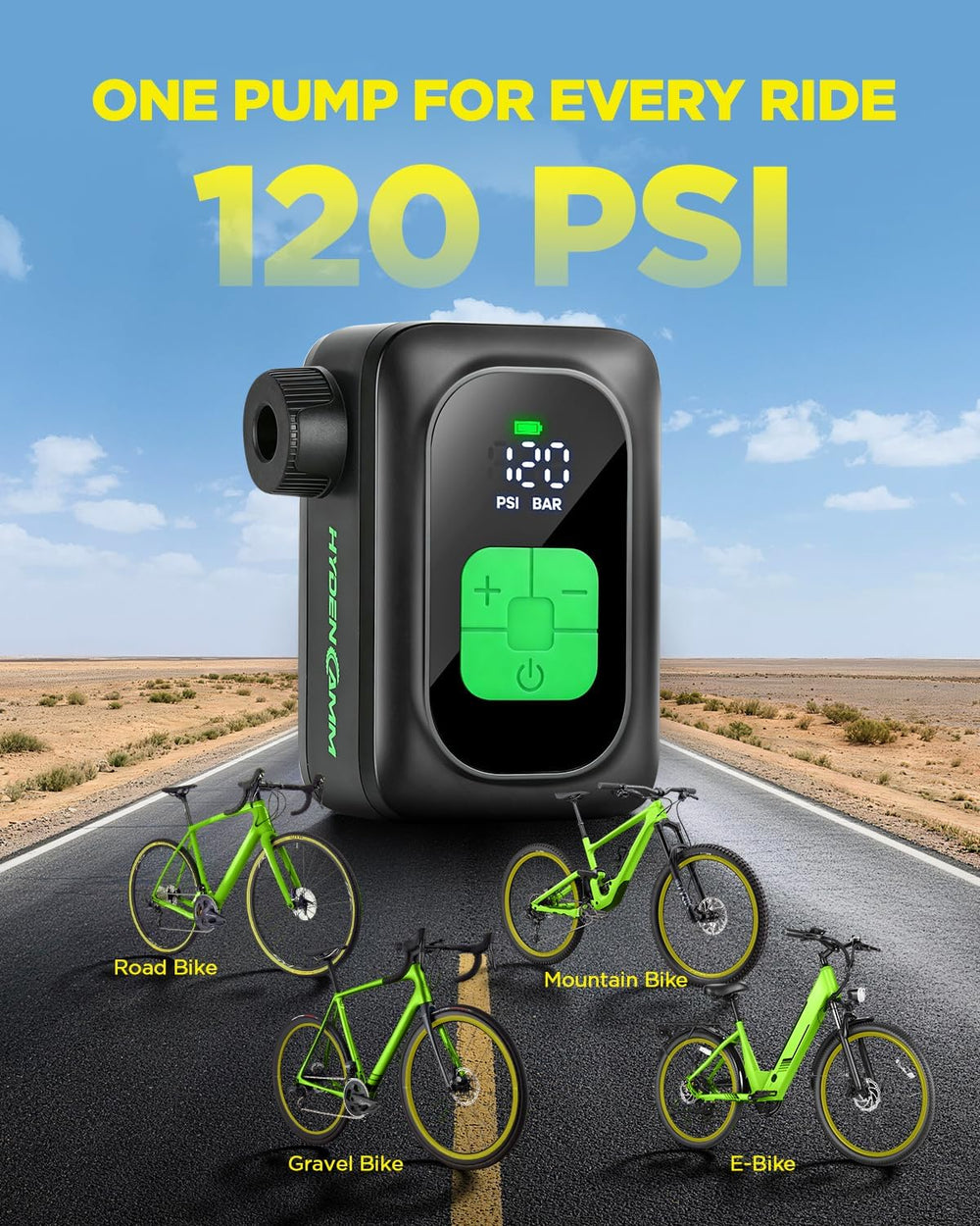 Mini Bike Tire Pump, Electric Bicycle Pump Auto Stop 120PSI
