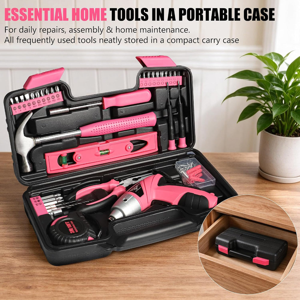 Pink 3.6V USB Cordless Electric Screwdriver & Household Tool Kit