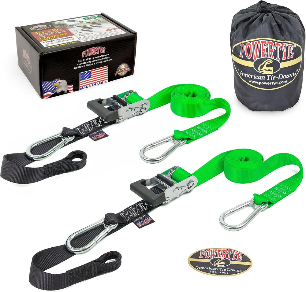 PowerTye - Made in USA - Extra Long Ratchet Tie Down Straps, Heavy Duty