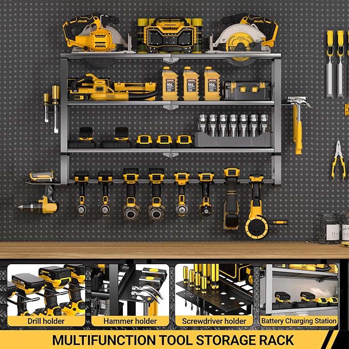 YYR Large Power Tool Organizer Wall Mount, Heavy Duty Metal Cordless Drill