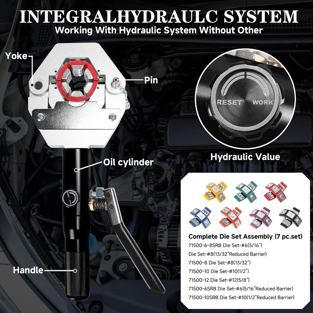 Hydraulic AC Hose Crimper Kit with 7 Snap-On Dies