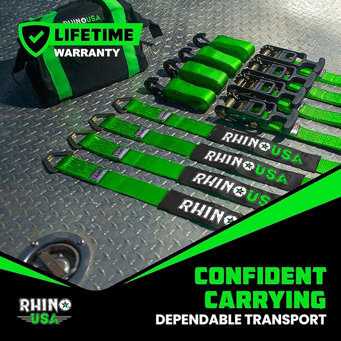 Rhino USA Car Tie Down Straps for Trailers (4-Pack)