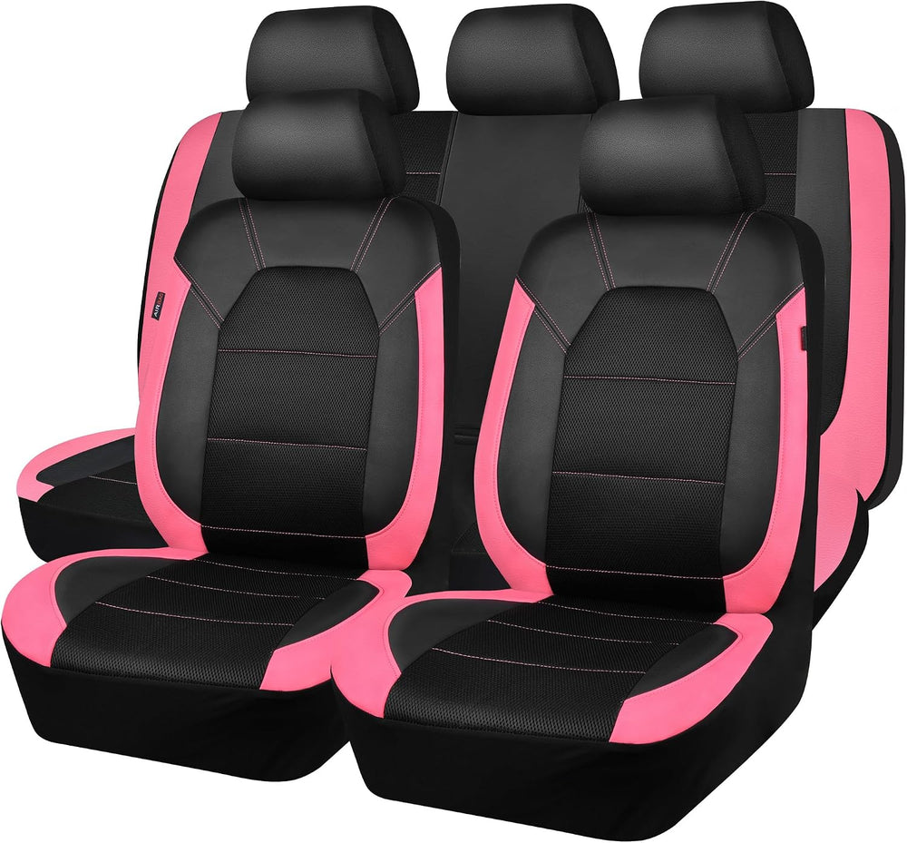 CAR PASS Leather Seat Covers, Breathable Universal Car Seat Cover Full Set fo...