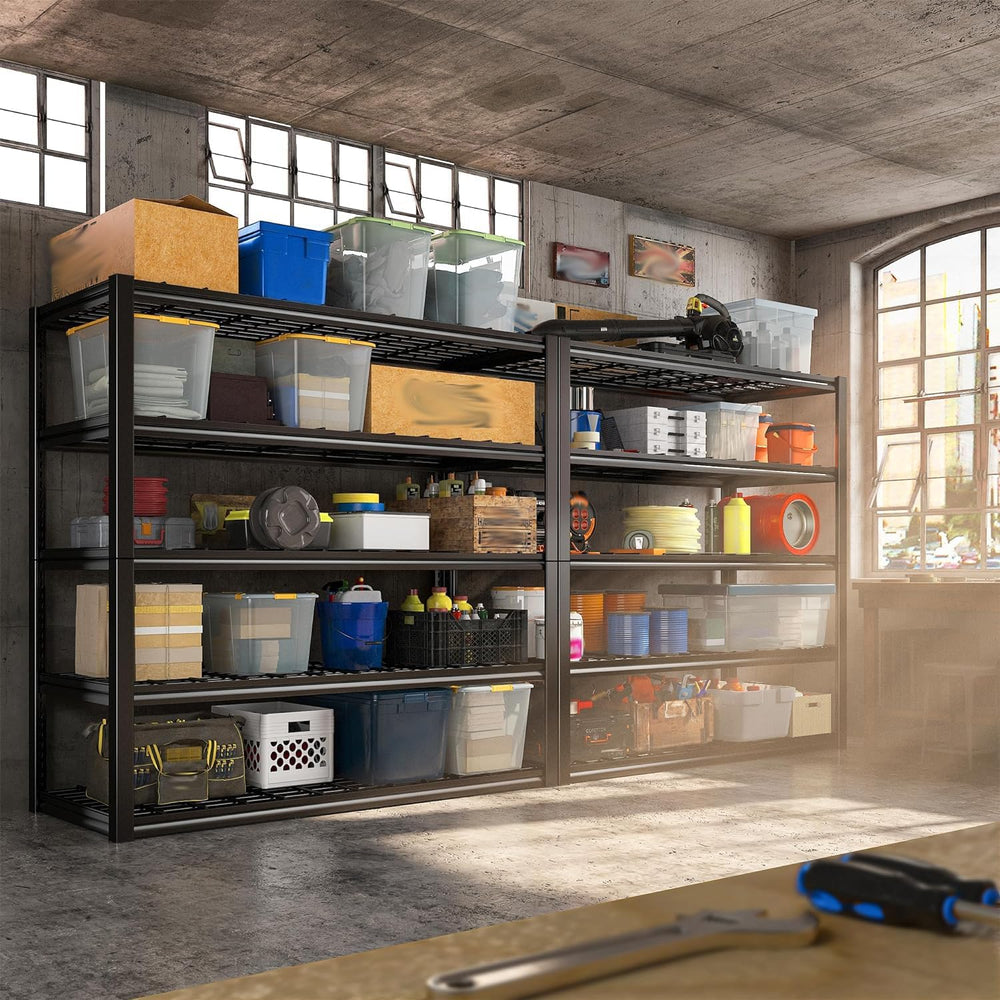 REIBII 48" W Garage Shelving Load 2500LBS, 5 Tier Storage Shelves, Adjus...