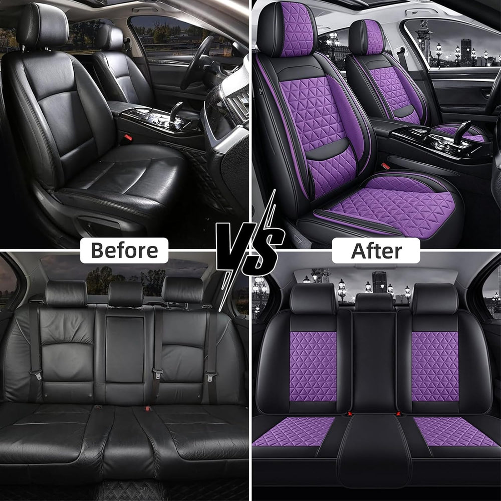 Pruple Leather Car Seat Covers Full Set Women Luxury Non-Slip Seat Covers