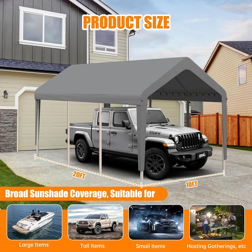 10x20 Carport Canopy Replacement Cover, Outdoor Car Shelter Trap Only, Gray