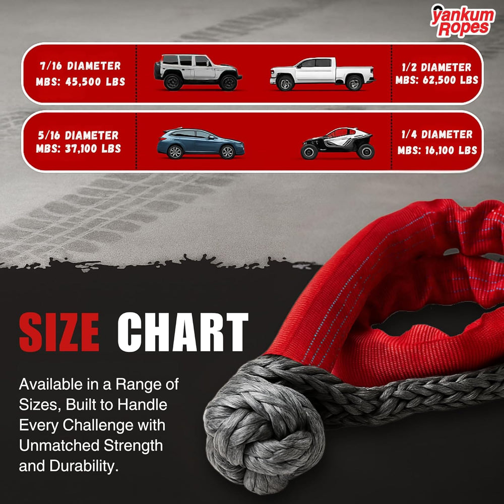 Yankum 7/16" Soft Shackle with Red Chafe Sleeve - Synthetic Recovery, He...