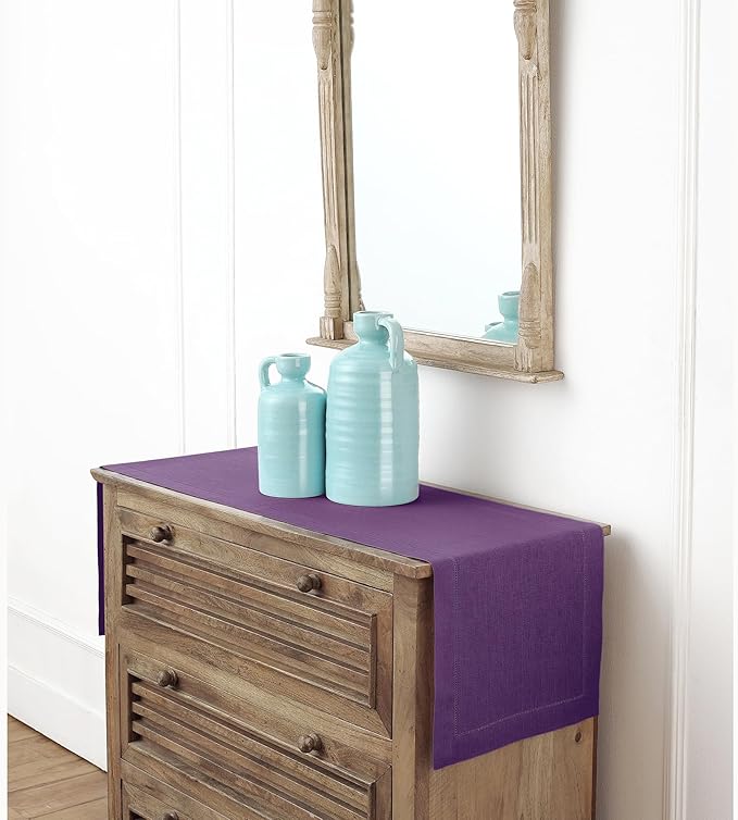 Solino Home Linen Purple Table Runner 72 Inches Long - 100% Pure Linen Hemsti...