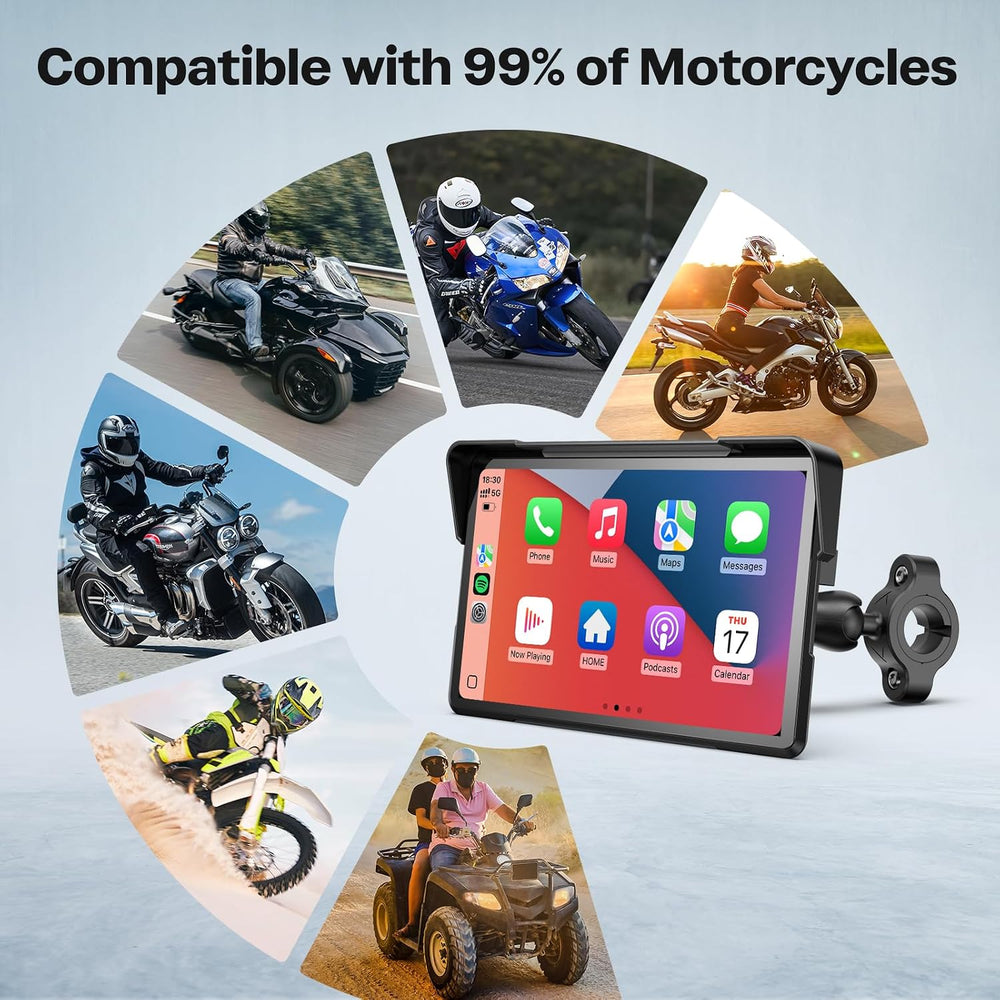 7 Inch Wireless Motorcycle Carplay GPS Navigation System with Apple Carplay a...