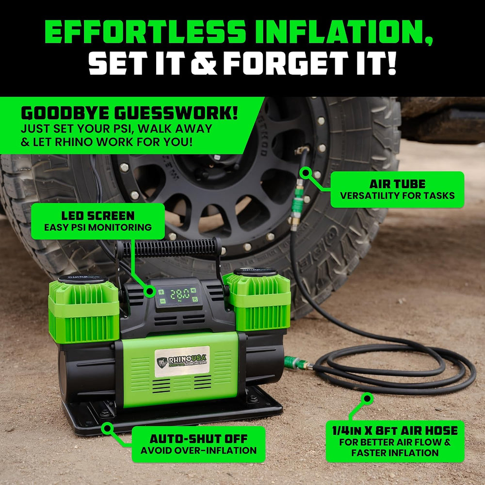 Rhino USA Dual Tire Air Compressor - 12V Portable Pump with Pressure Gauge
