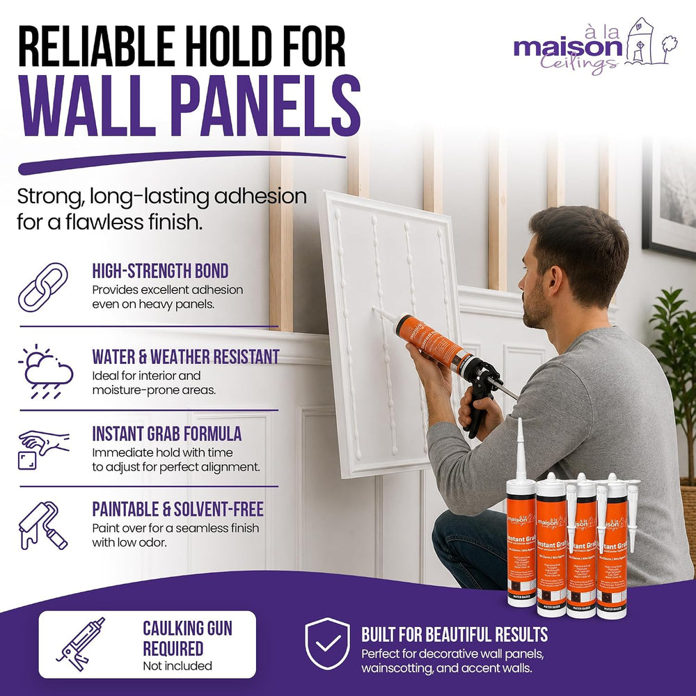 ร LA MAISON CEILINGS Instant Grab White Adhesive - Ceiling Tile Wall Panel &a...