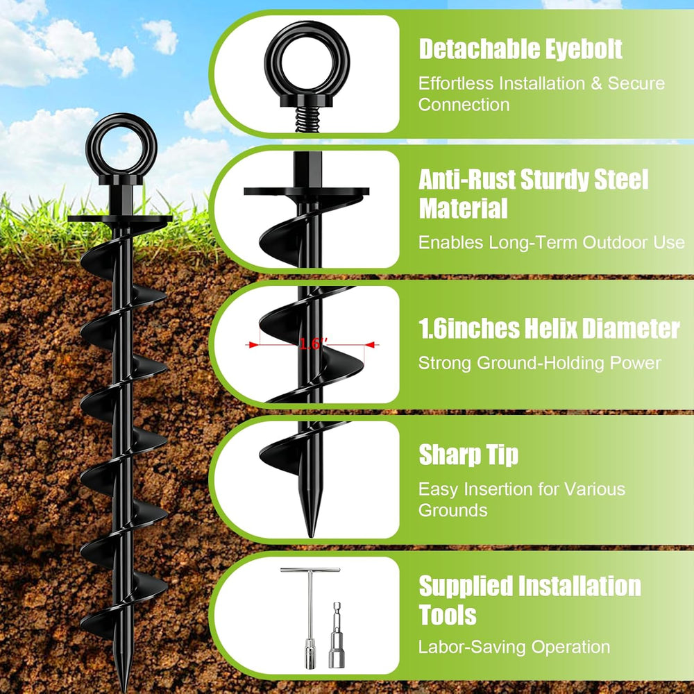 Eurmax USA 4-Pack Heavy Duty Removable Full Spiral Screw in Ground Anchors, A...