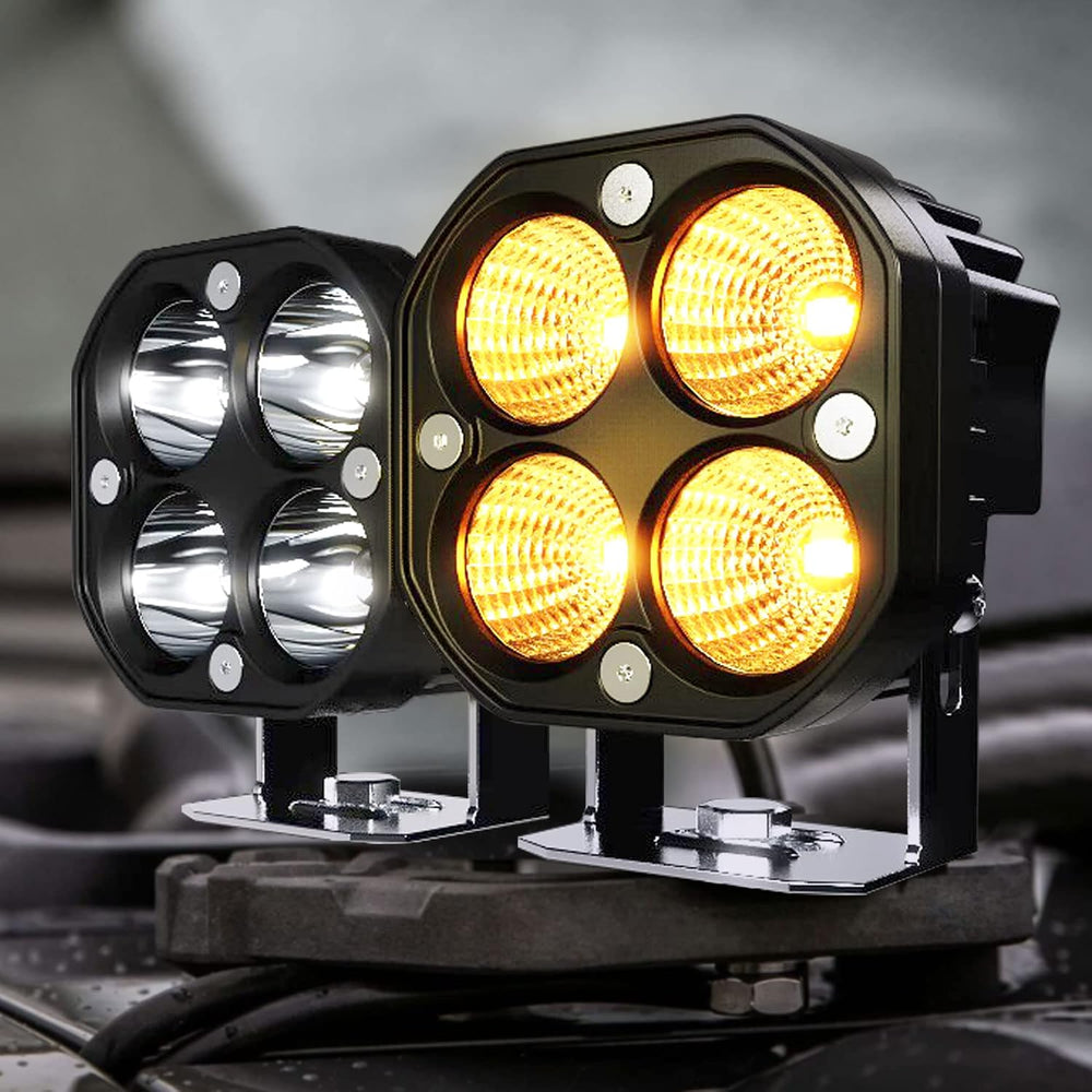 2PCS 3 Inch Spot LED Work Lights White/Amber Flasing Strobe Pods with Six Mod...