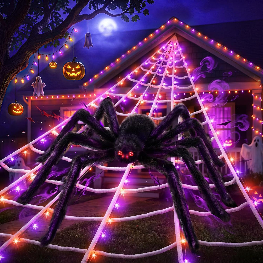 Upgrade Halloween Spider Web Decorations Outdoor + 59" Giant Spider Dรฉcor