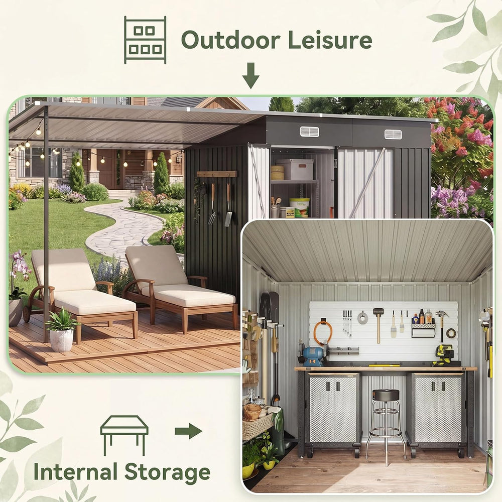 14x6FT Outdoor Lean to Shed & Hardtop Gazebo Combo