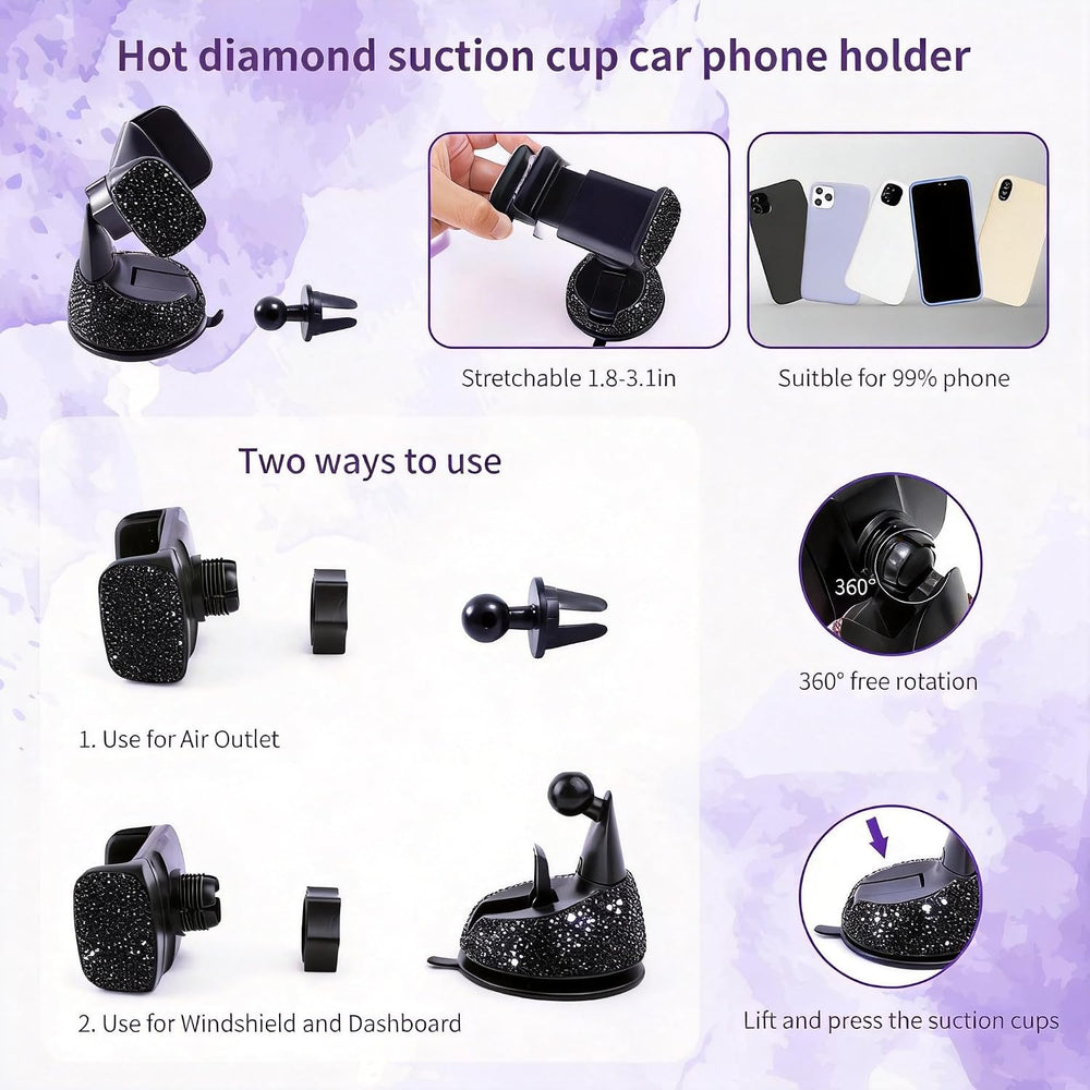 Bling Car Accessories Set, Rhinestone Car Accessories Set for Women, Bling St...