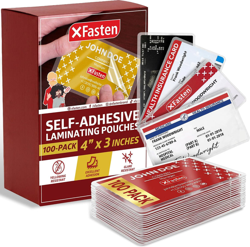 XFasten Self Seal Laminating Pouches Business Card Size 4-Inch x 3-Inch 100-P...