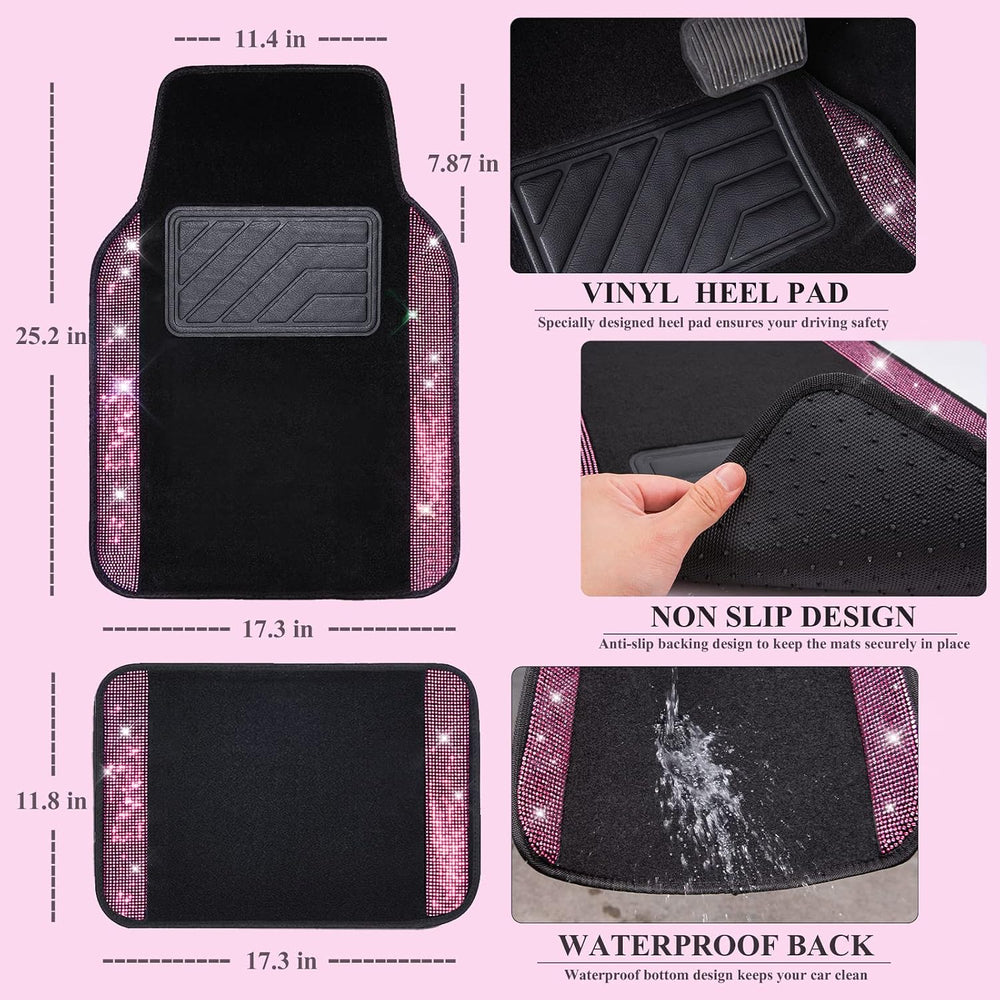 CAR PASS Bling Rhinestone Car Seat Covers Leather Shining Diamond Car Floor M...
