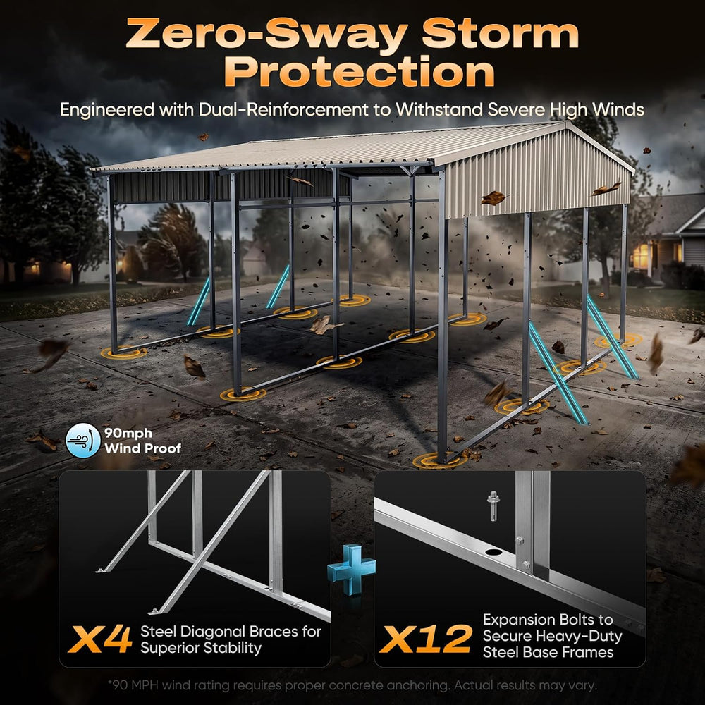 Quictent Heavy Duty 20x20FT Metal Carport with Front & Rear Sloped Roof