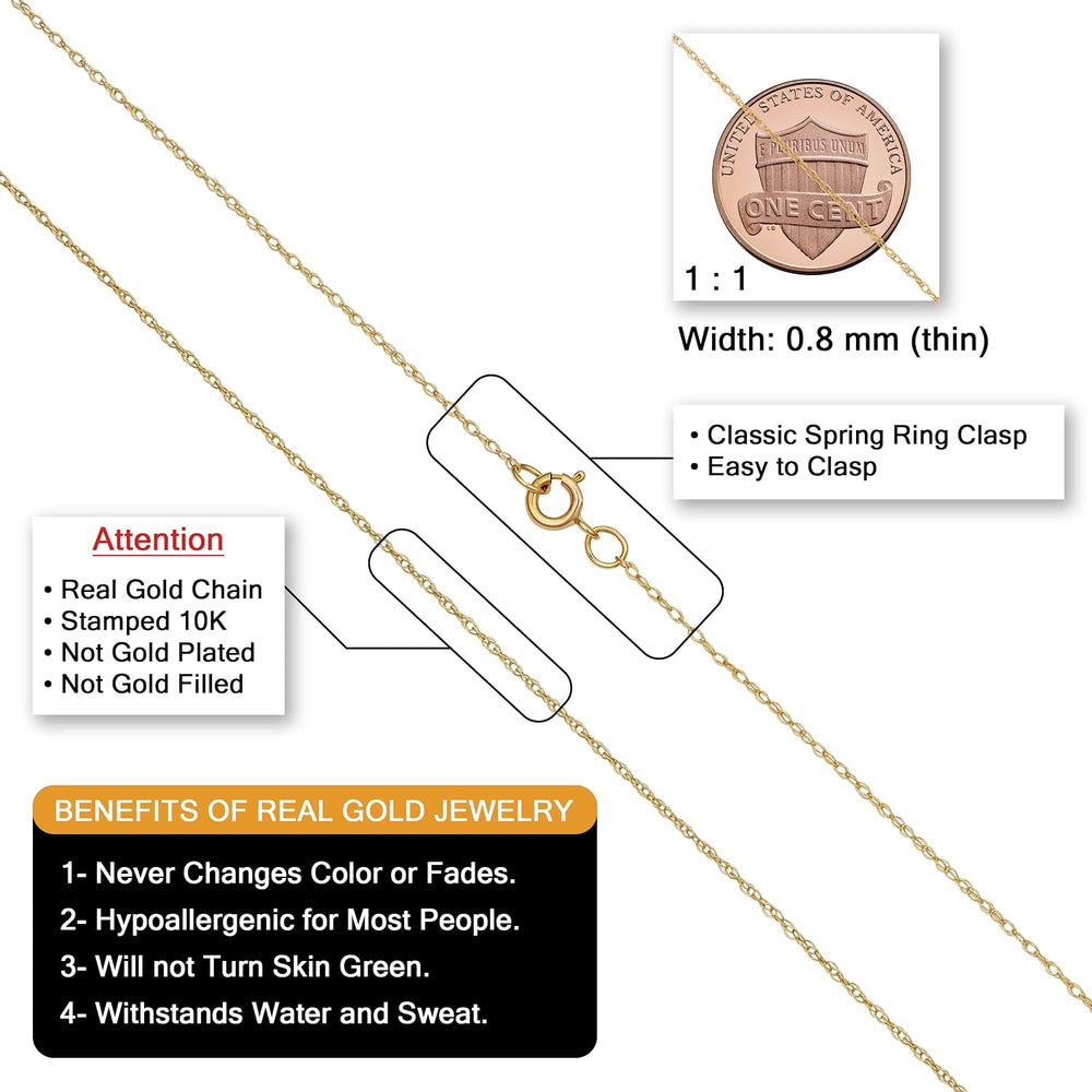 Womens Chain Elegant Rope - 10k Gold Rope Chain Necklace Thin for Women