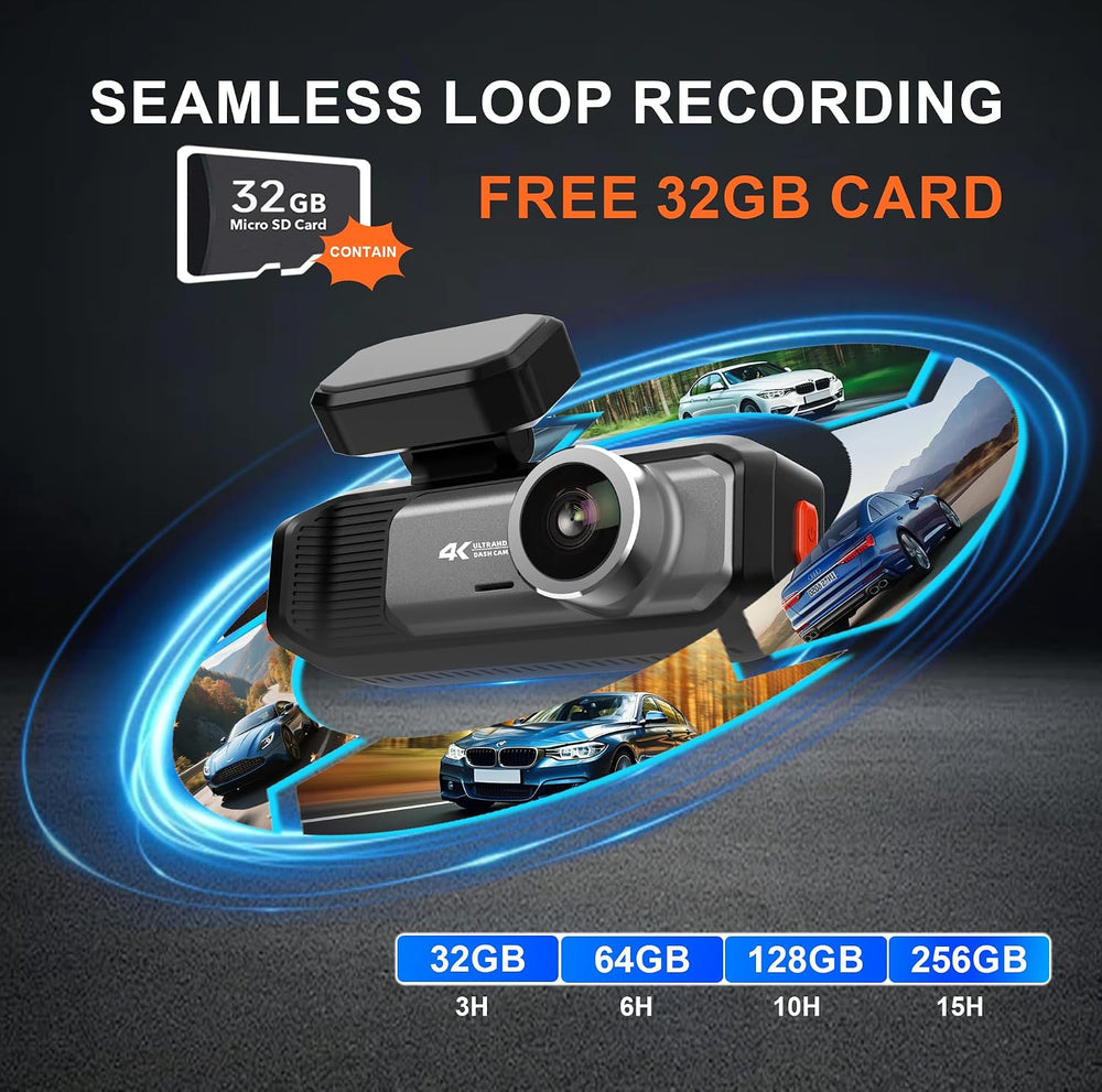 4K+4K Dash Cam Front and Rear, 5.8GHz WiFi 6, Night Vision, Free 32GB Card