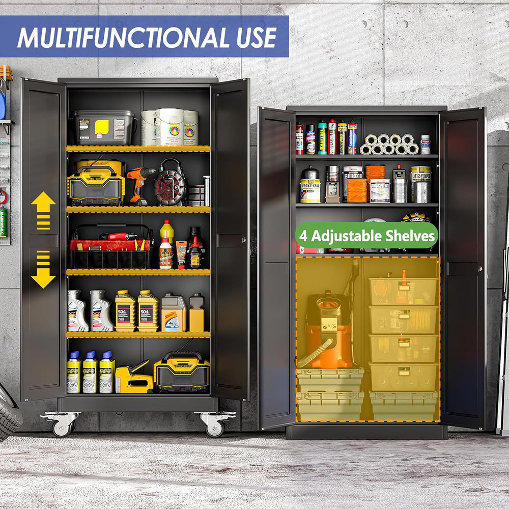 71" Metal Garage Storage Cabinet with Wheels and Locking Doors and Tall ...