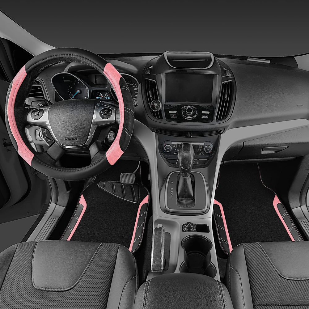 CAR PASS Microfiber Steering Wheel Cover and Waterproof Car Floor Mats,Leathe...