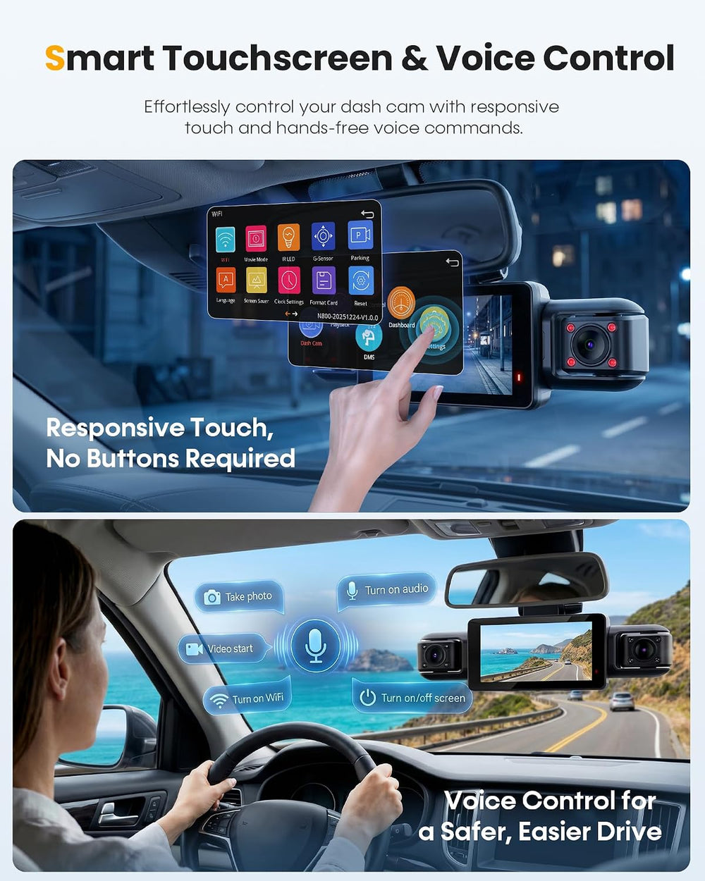 Neideso 5 Channel Telephoto 4K Dash Cam for Zoom Details, 360ยฐ View, N800